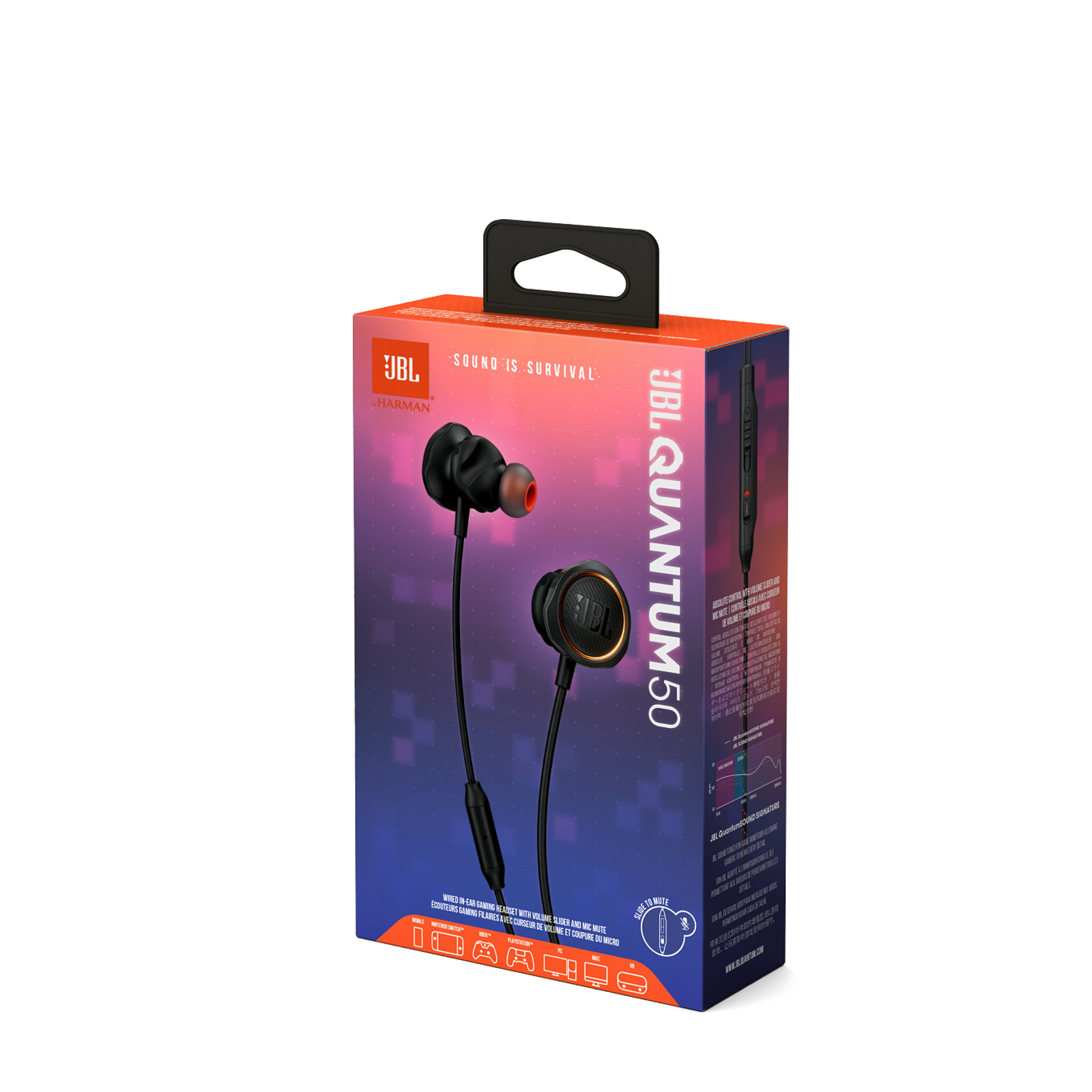 JBL Quantum 50 | Wired in-ear gaming headset with volume slider and mic mute